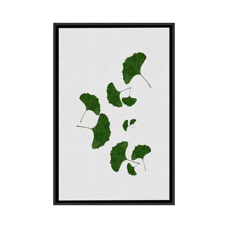 «Ginkgo Leaf I», reproduction d'impression sur toile en vert, H 26 po x l 18 po x P 1,5 po, Toile avec cadre noir