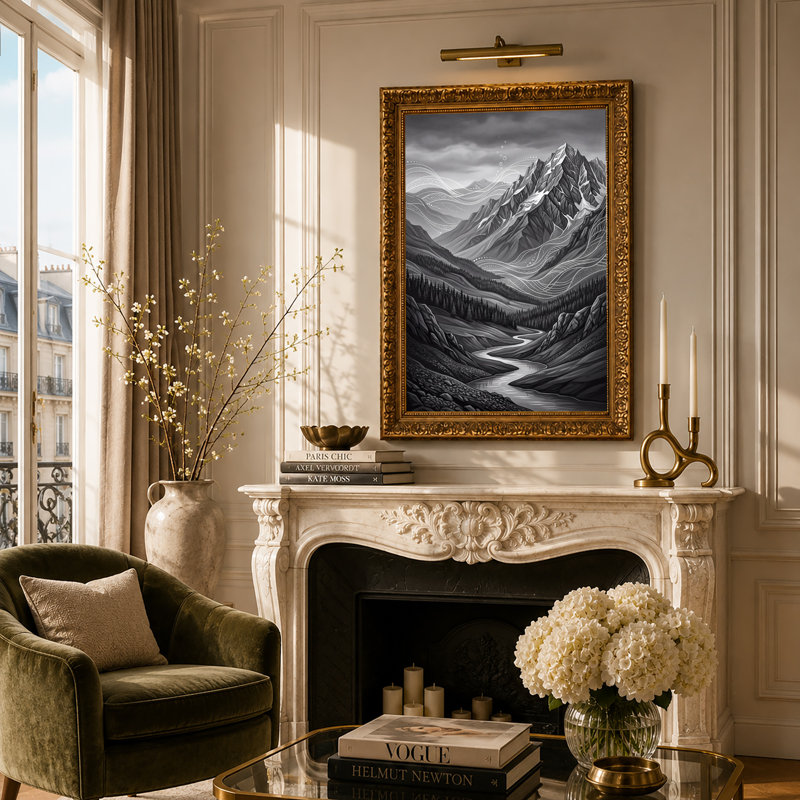 Art mural sur toile noir et blanc, 24"H x 16"W