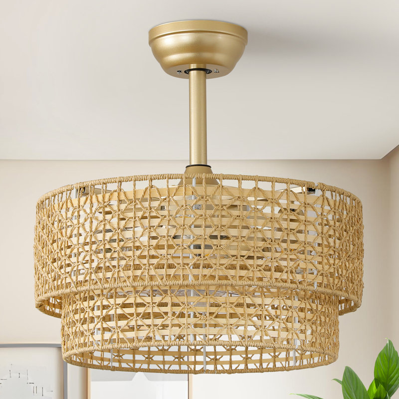 Ventilateur de plafond en cage en rotin 19 po avec ensemble d'éclairage et télécommande Bocangria