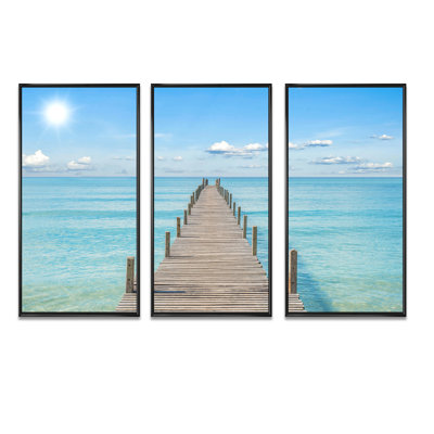 Pier Infinite To The Sea - Sea & Shore Framed Canvas Wall Art Set of 3