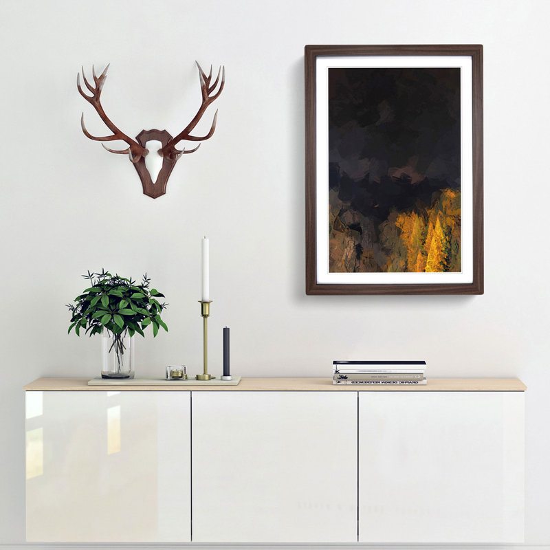 Forest at Night Abstract Art - Picture Frame Graphic Art Print, 36cm H x 27cm W x 2cm D, Walnut Framed