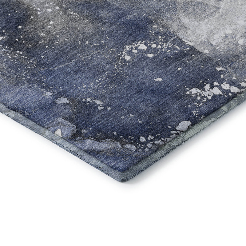 Premium Machine Washable Cerrito AMF518 Navy Rug, Rectangle 1'8" x 2'6"