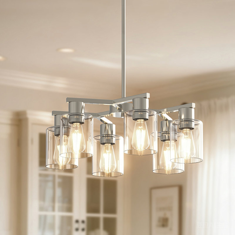 Lustre géométrique 27 lumières 27 pouces, Nickel satiné