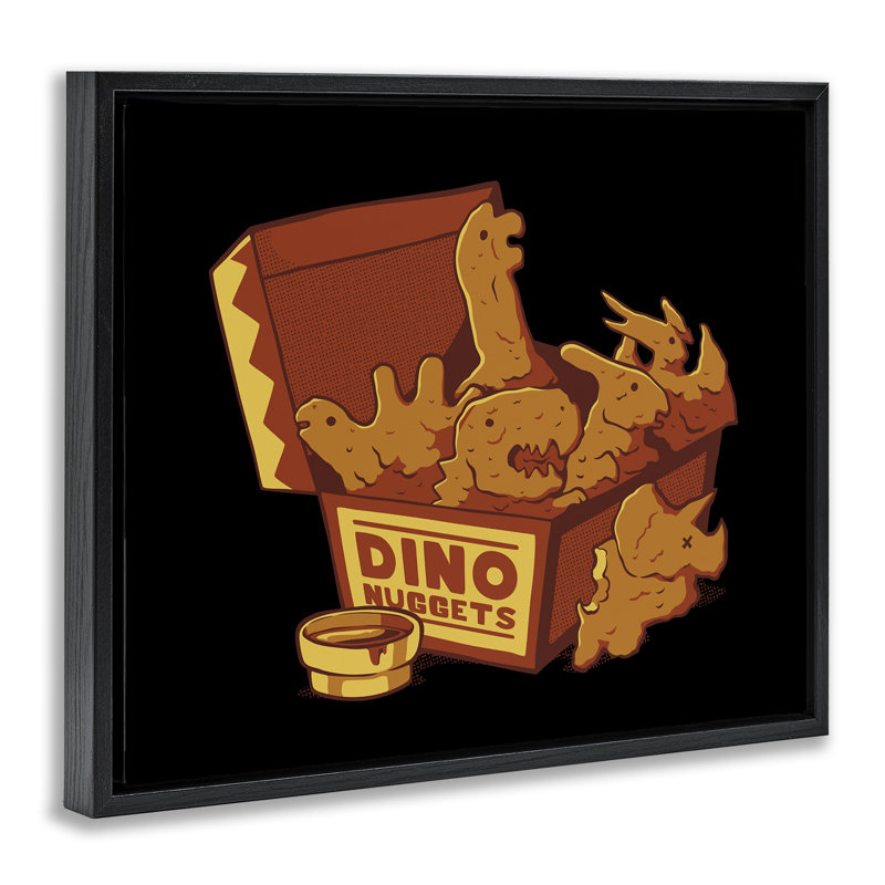 Dino Nuggets avec sauce, cadre flottant, design par Tobe Fonseca, H 17 po x l 21 po, Cadre flottant noir de jais