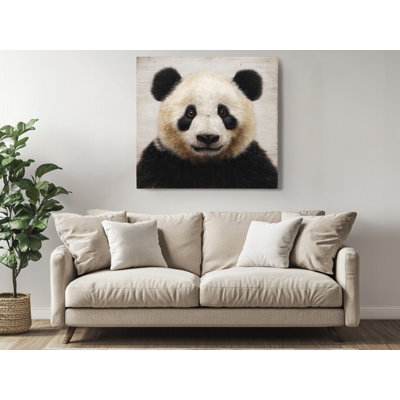 Giant Panda Bear Portrait Canvas Print, Modern Wildlife Animal Wall Art, Black and White Decor