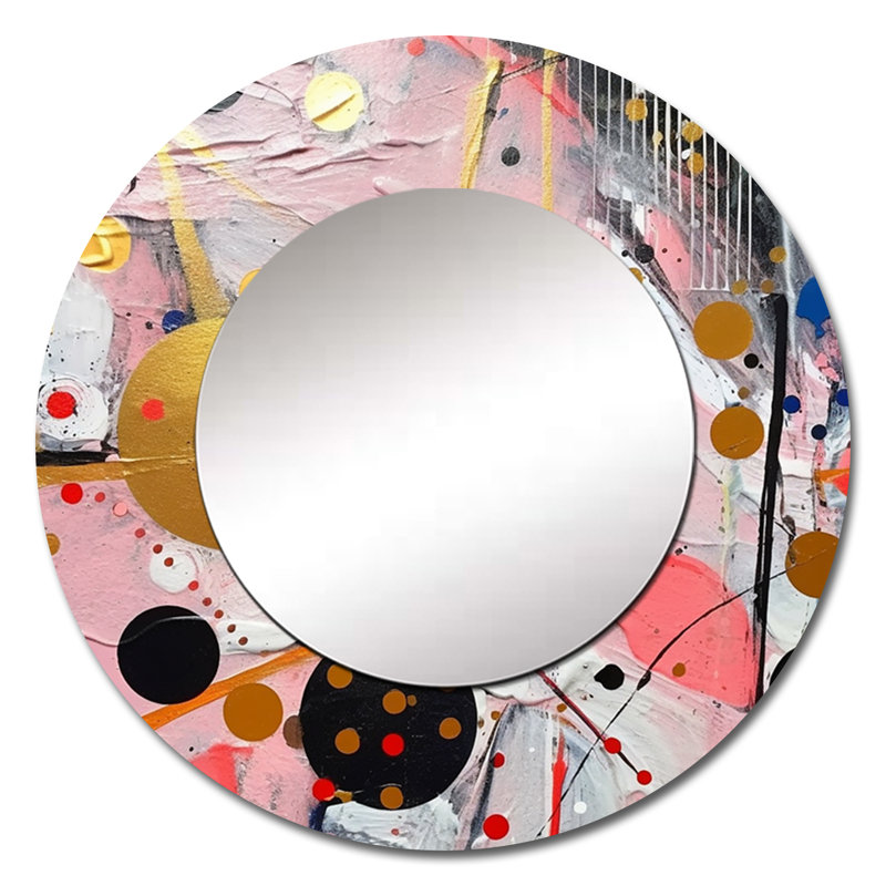 Rose et gris géométrique II - grand miroir géométrique, miroir mural rond rose, impression sur métal, 36 po x 36 po
