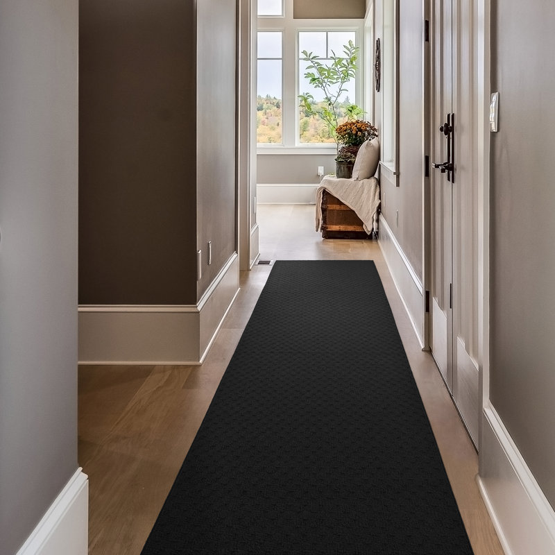 Ebern Designs Mori Area Rug Black, Runner 3' x 12'