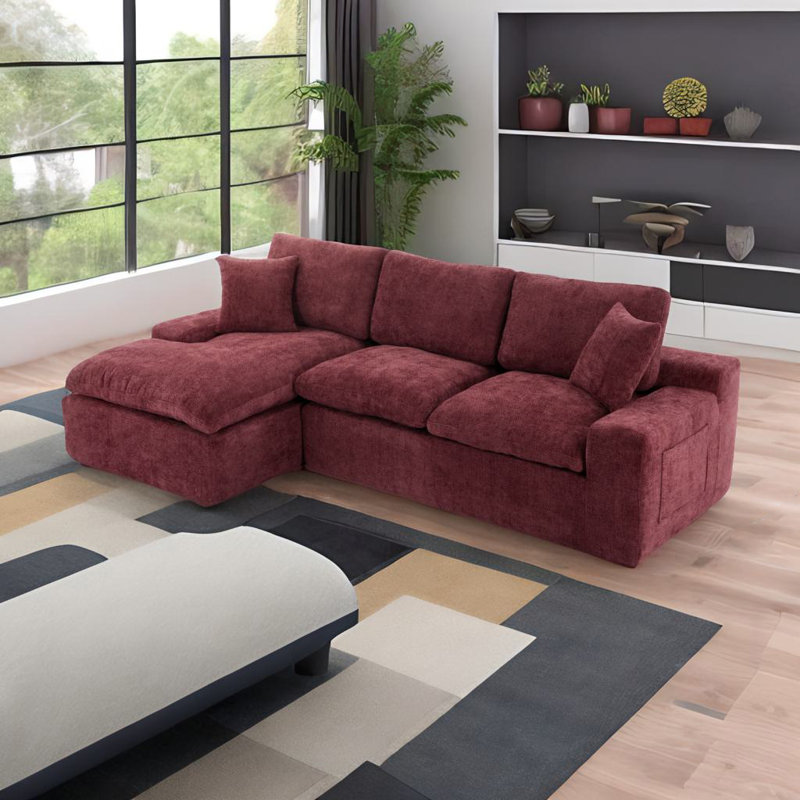 Upholstered Sectional Sofa, Red Chenille