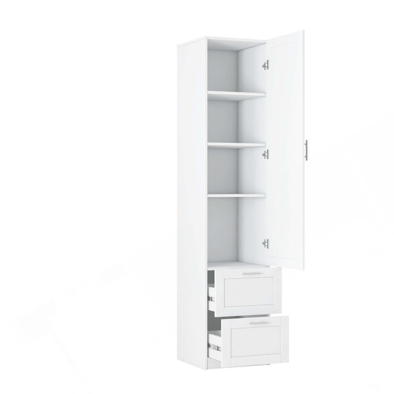 Garde-manger standard, armoire haute, armoire autoportante avec une porte et deux tiroirs pour la cuisine, la salle à manger, blanc