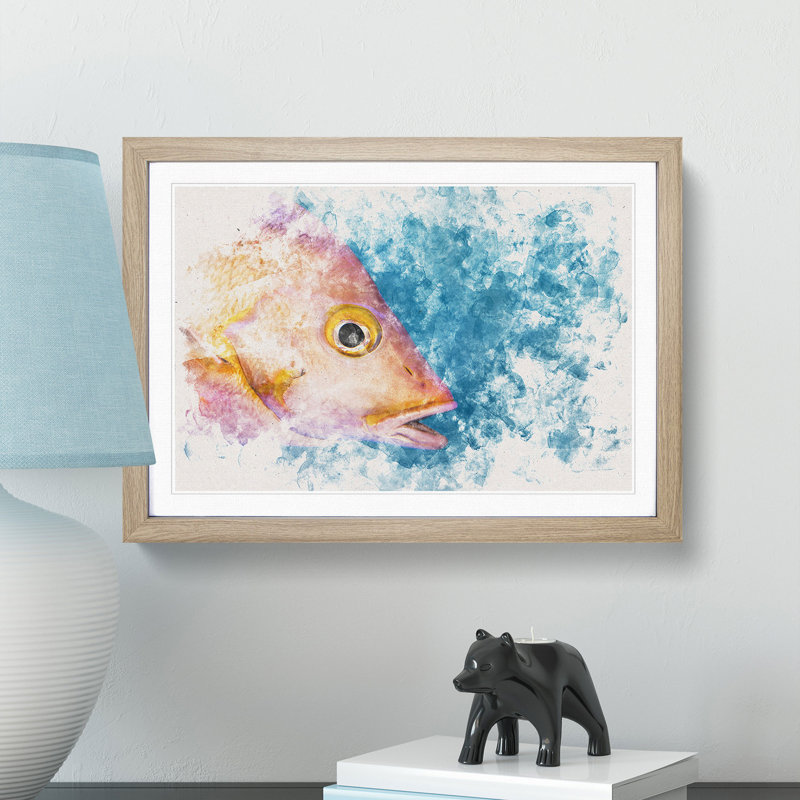 Pink Snapper Fish - Picture Frame Painting Print, 62cm H x 87cm W x 2cm D, Oak Framed