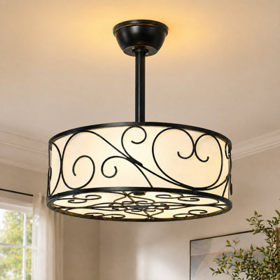 19" Farmhouse Caged Ceiling Fan with Light for Bedroom
