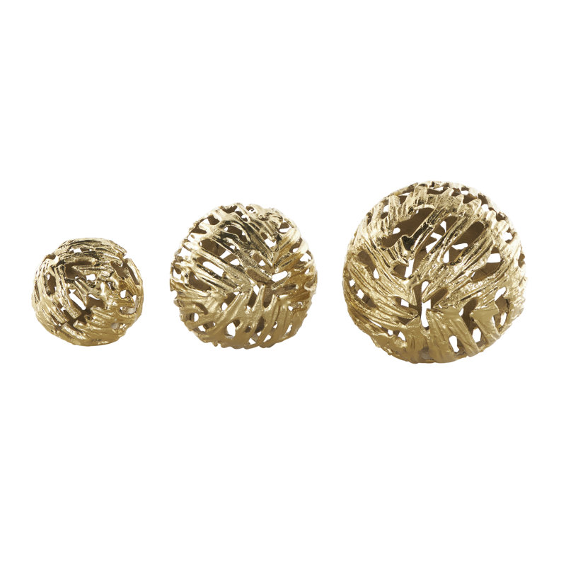 Cineus Aluminum Metal Metallic Cutout Abstract Decorative Orbs & Vase Filler Set, Gold