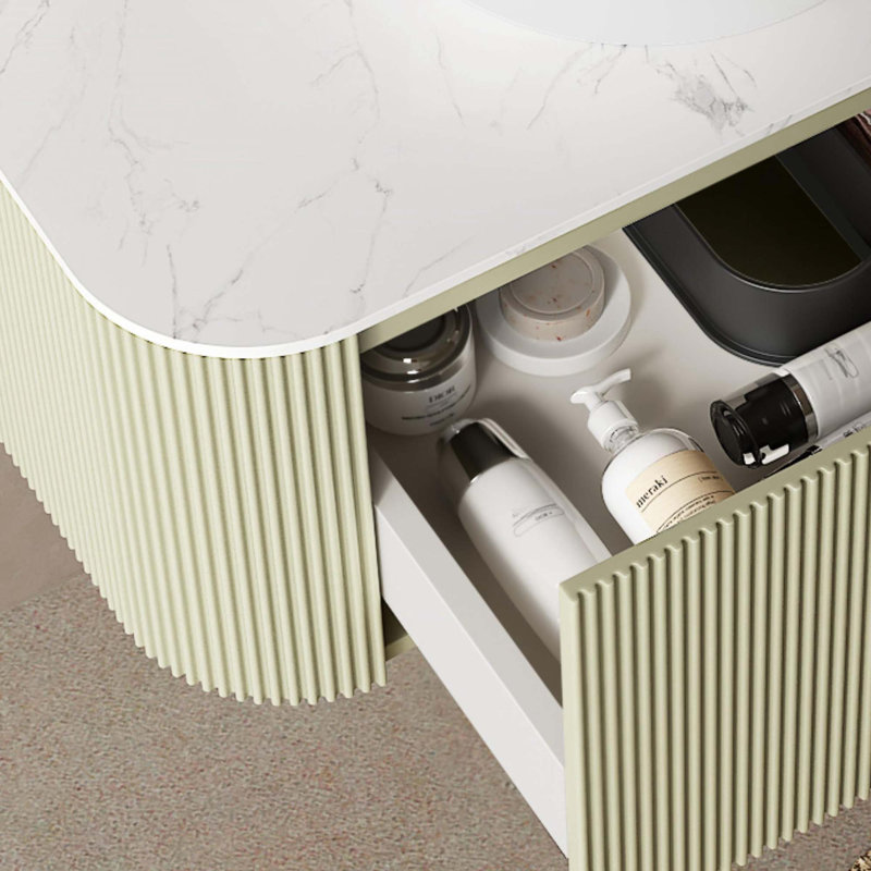 Meuble-lavabo mural flottant avec lavabo (sans robinet), Vert clair, 36"