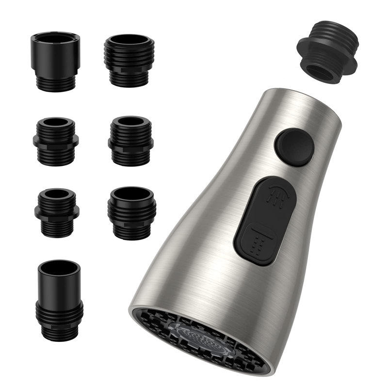Tête de robinet de cuisine rétractable pour robinet de cuisine, 3 modes et 7 adaptateurs au fini nickel brossé