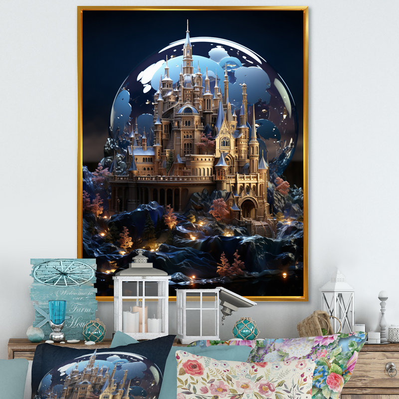 «Enchanted Fortress II», reproduction sur toile, Cadre flottant doré, H 44 po x l 34 po x P 1,5 po