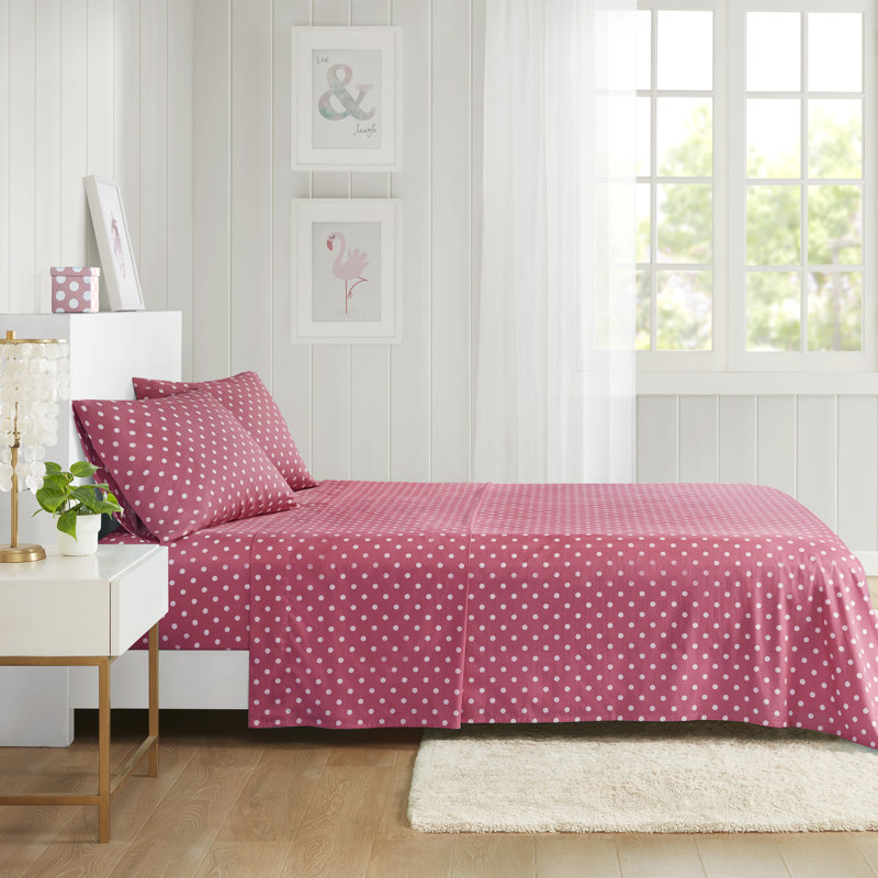 Twin Dark Pink Cotton Polka Dot Sheet Set