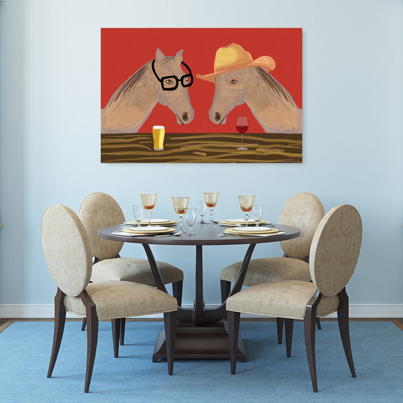 «Funny Horses At Bar Contemporary Horse», reproduction d'art mural, 32" H x 48" W