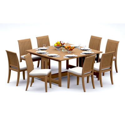 Ensemble de salle à manger 7 pièces en bois de teck de qualité A: table rectangulaire carrée de 60 po et 6 chaises sans accoudoirs Lagos # 11LG1400