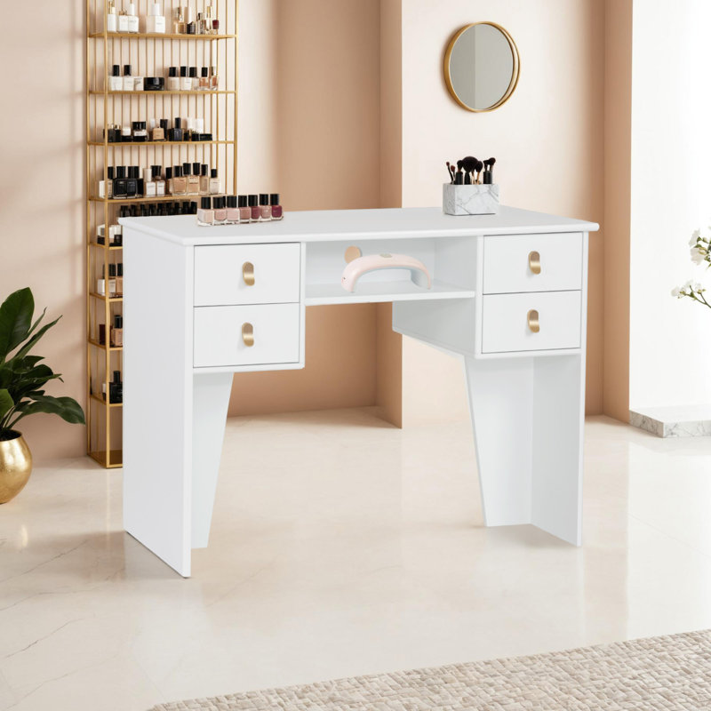 Meuble-lavabo blanc avec tiroir Stroage et trou pour cordon d'alimentation blanc