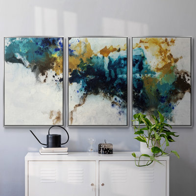Teal Splat - Multi Piece Framed Canvas