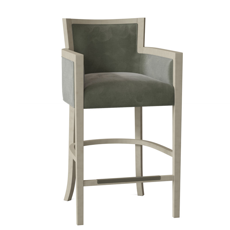 Albany Upholstered Stool with Solid Wood Frame, 9953 Willow 100% Polyester, Almond Buff, Bar Stool (30" Seat Height)