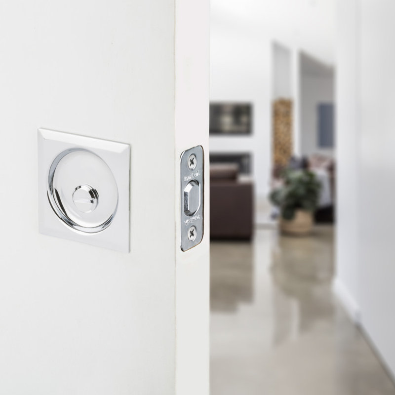 Square Privacy Pocket Door Hardware, Polished Chrome