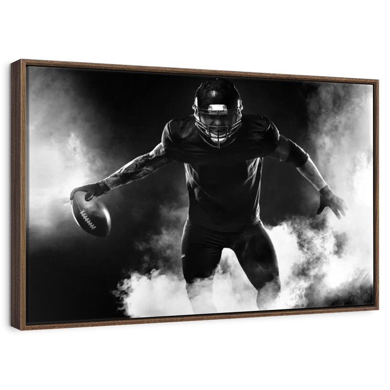 Position du joueur de football, 46 po x 31 po, Cadre flottant noyer