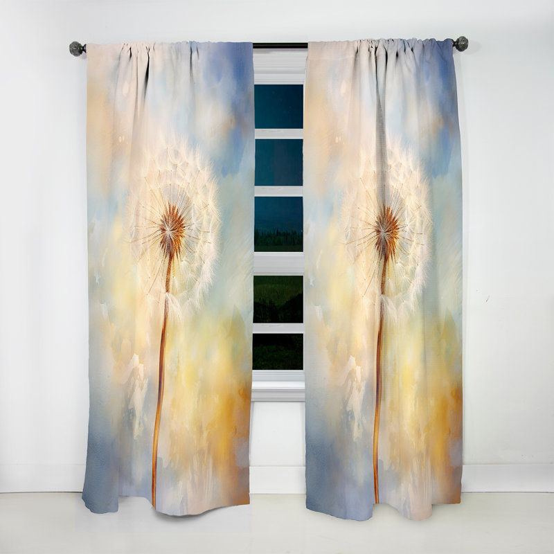 Rebeca White Dandelion Romantic Impression III - Dandelion Curtain - Velvet Room Darkening - 1 Panel, 52" W x 63" L
