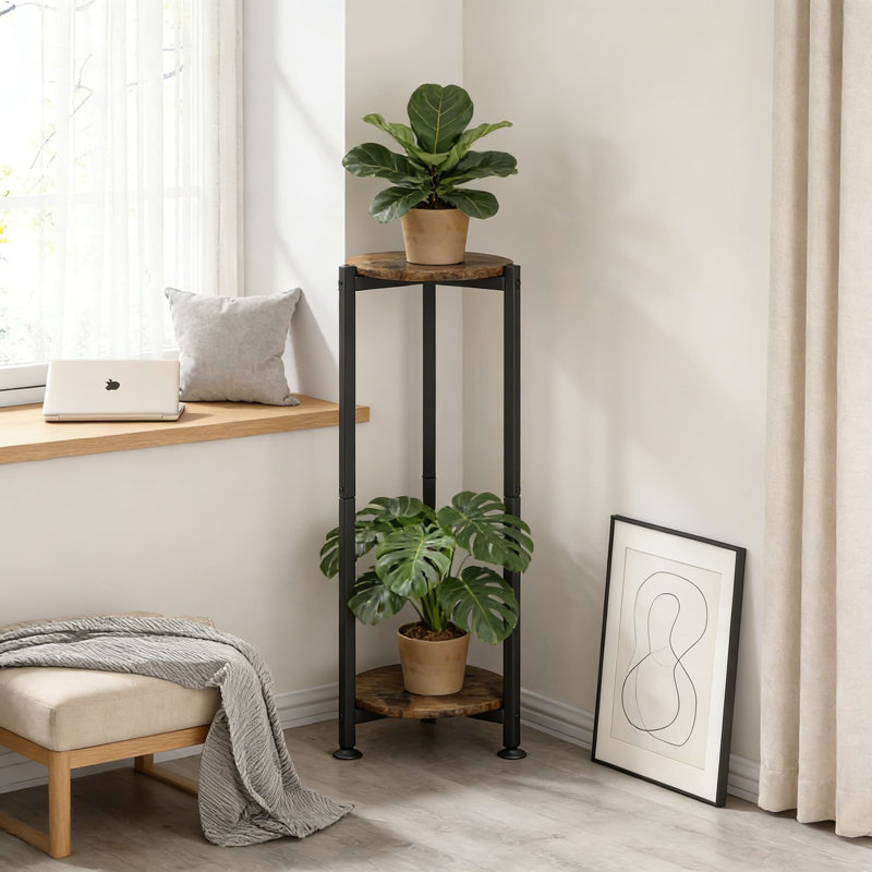Support pour plante moderne en métal à 2 niveaux pour l'intérieur et l'extérieur, étagère à fleurs d'angle avec rangement pour le balcon du salon