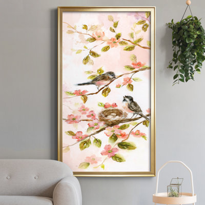 «Blush Birds II», peinture sur toile encadrée