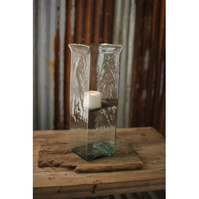  Bougie ouragan carrée en verre et métal - grande 19 po