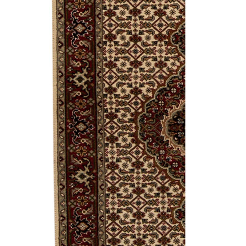 Tapis de couloir rouge / crème noué à la main de conception unique 2 pi 8 po x 6 pi 7 po
