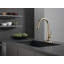Robinet de cuisine Essa au fini or brossé avec douchette rétractable, robinet d'évier de cuisine moderne monotrou, poignée simple, bronze champagne-94885297