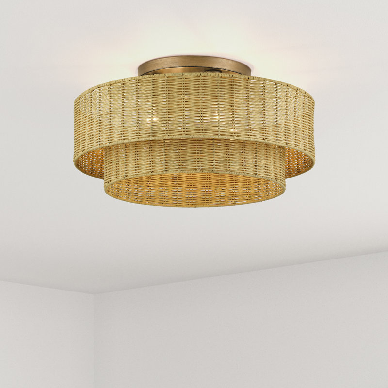 Très grand semi-encastré 4 lumières Weavington, Tanné, Doré