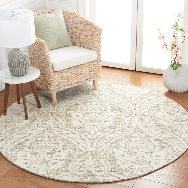 Tapis damassé abstrait en laine et coton touffeté à la main, Rectangle 4 pi x 6 pi