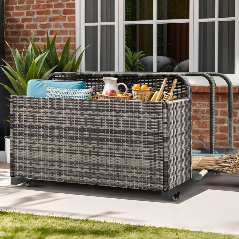 Chariot polyvalent en osier pour le jardin et la piscine, chariot pour l'extérieur, chariot de piscine portable, Gris délavé