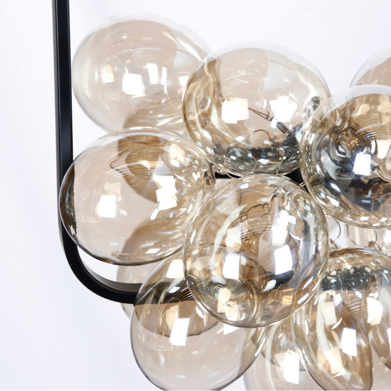 Modern Dimmable Glass Bubble Sphere Chandelier, Dia 15", Tan, Matte Black