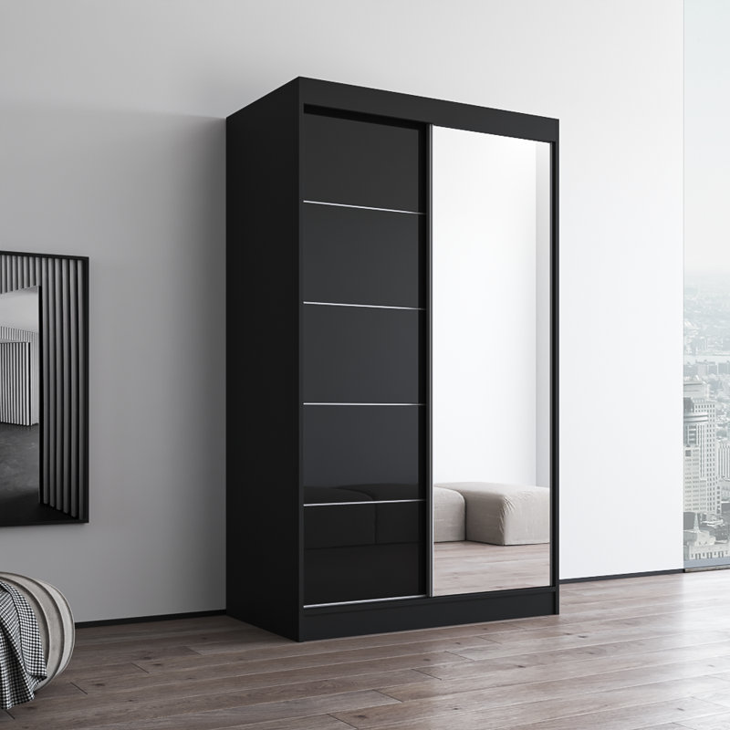 Garde-robe noir Aria avec miroir Aria, Noir, H 80 po x l 47 po x P 25,5 po