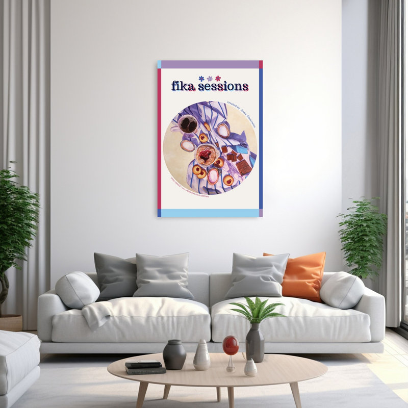 Fika Coffee Break Vibrant Contemporary Wall Art Print 1 Piece Wrapped Canvas Wall Art, 152.4cm H x 101.6cm W