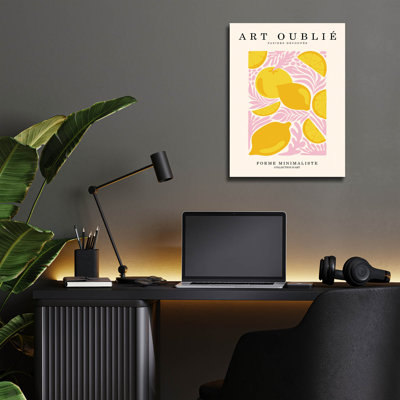 Art mural en verre Winston Porter «Pink Leaves and Lemons» par Design Fabrikken