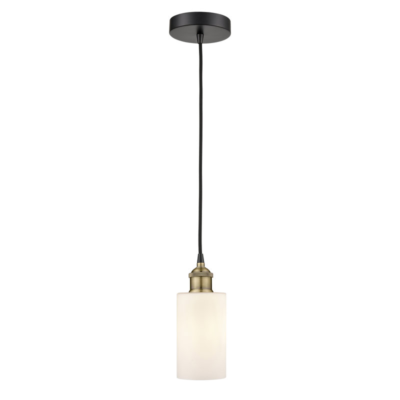 Luminaire suspendu cylindrique à 1 lumière Ervine, Blanc mat, Laiton antique noir