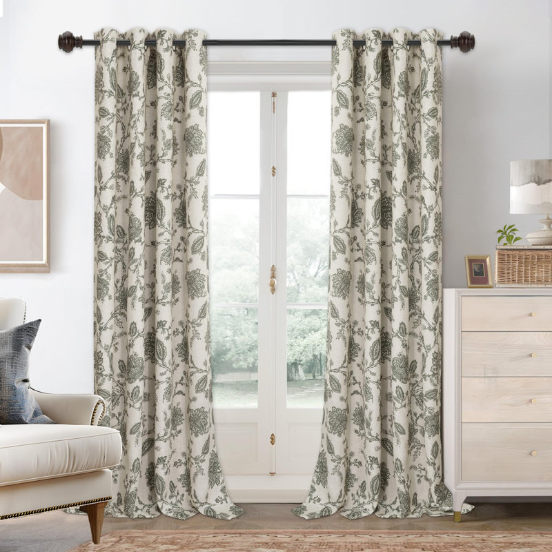 Zawacki Linen Blend Blackout Sliding Panel Pair, Loden Green/Beige, 52" W x 84" L