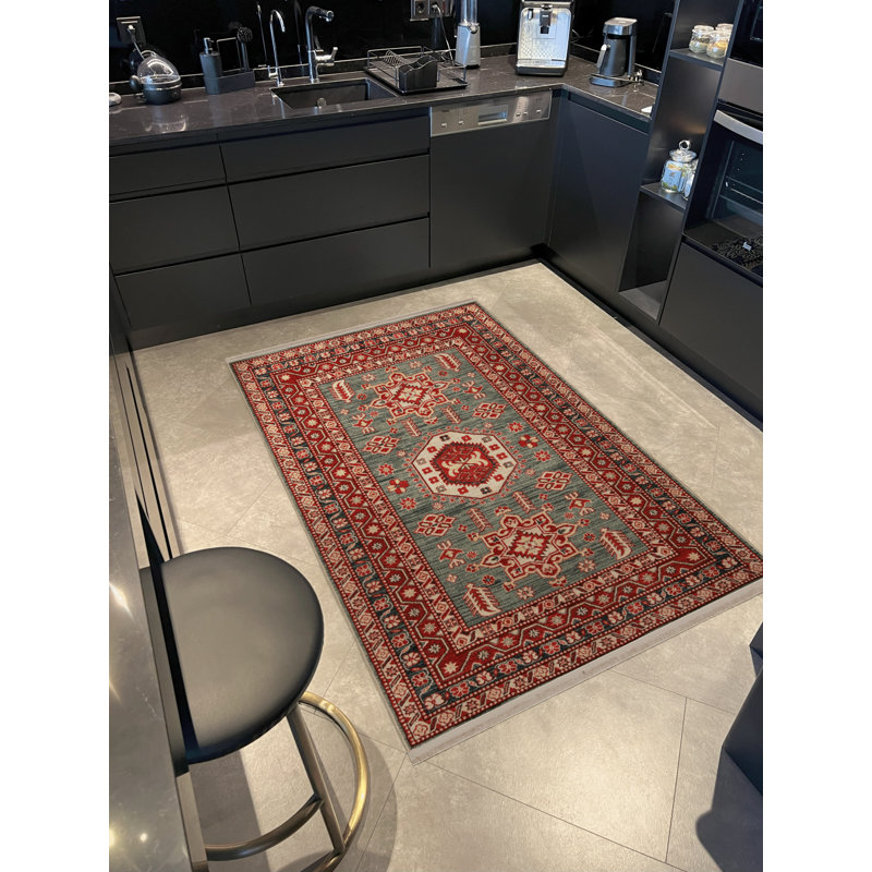 Tapis décoratif rouge à motif rouge à motifs traditionnels, Tapis de couloir 3 pi 10 po x 9 pi 10 po