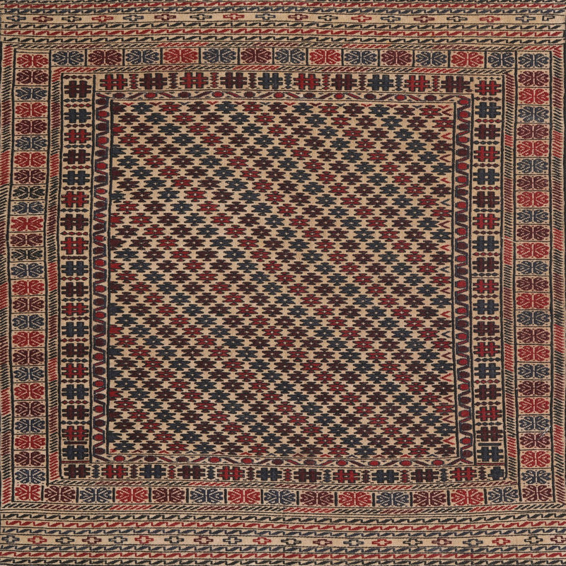 Tapis orange/bleu traditionnel, Rond 5 pi