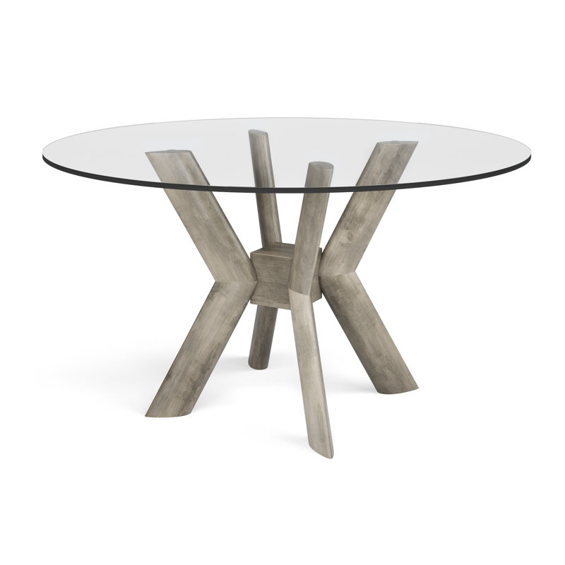 Gysbert Round Glass Top Solid Wood Base Dining Table, 48" W x 48" L, Nantucket