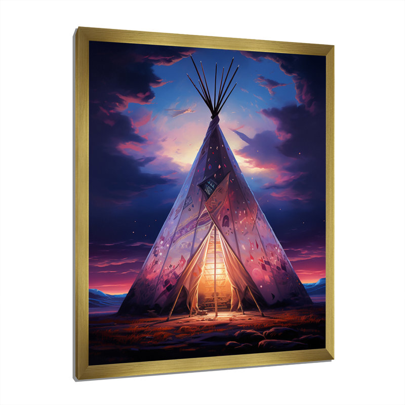 Native Tipi Sacred Visions - Imprimé, Encadrement doré, H 20 po x l 12 po x P 1 po