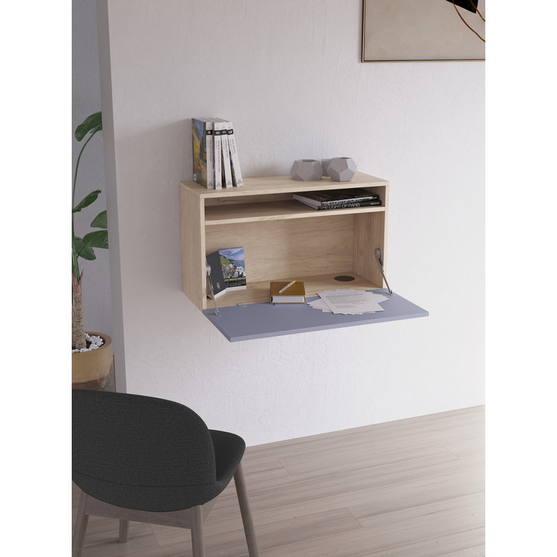 Fryman Floating Desk, Oak/Blue