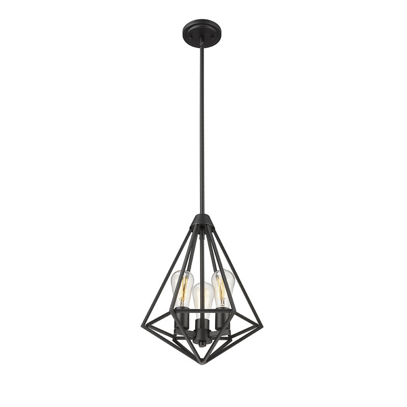 Luminaire suspendu géométrique à 3 lumières, Noir mat