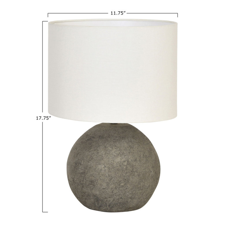 Distressed Grey Terracotta Table Lamp with White Canvas Shade