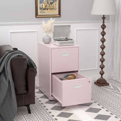 2 Drawer File Cabinet with Lock, Pink Filing Cabinets for Home Office, Metal Locking File Cabinet with Two Drawers, Light Duty File Storage Cabinet for Letter Size